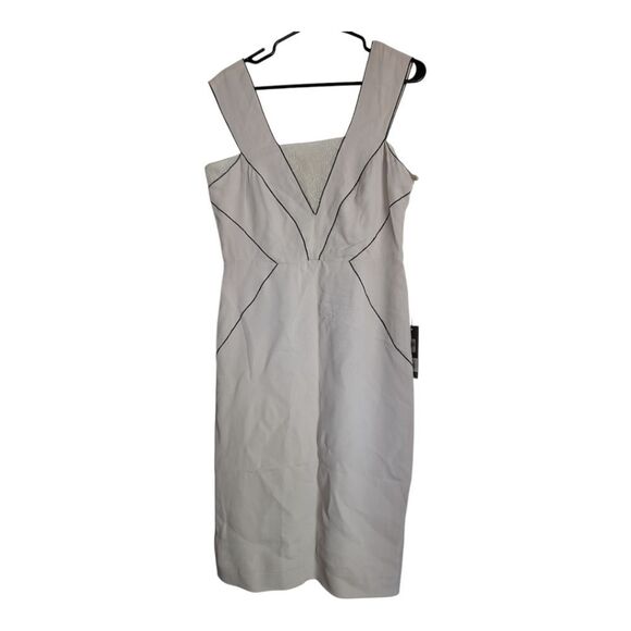 NWT Alberta Ferretti Ecru Sheath Trimmed Midi Dress US8 - Picture 9 of 16